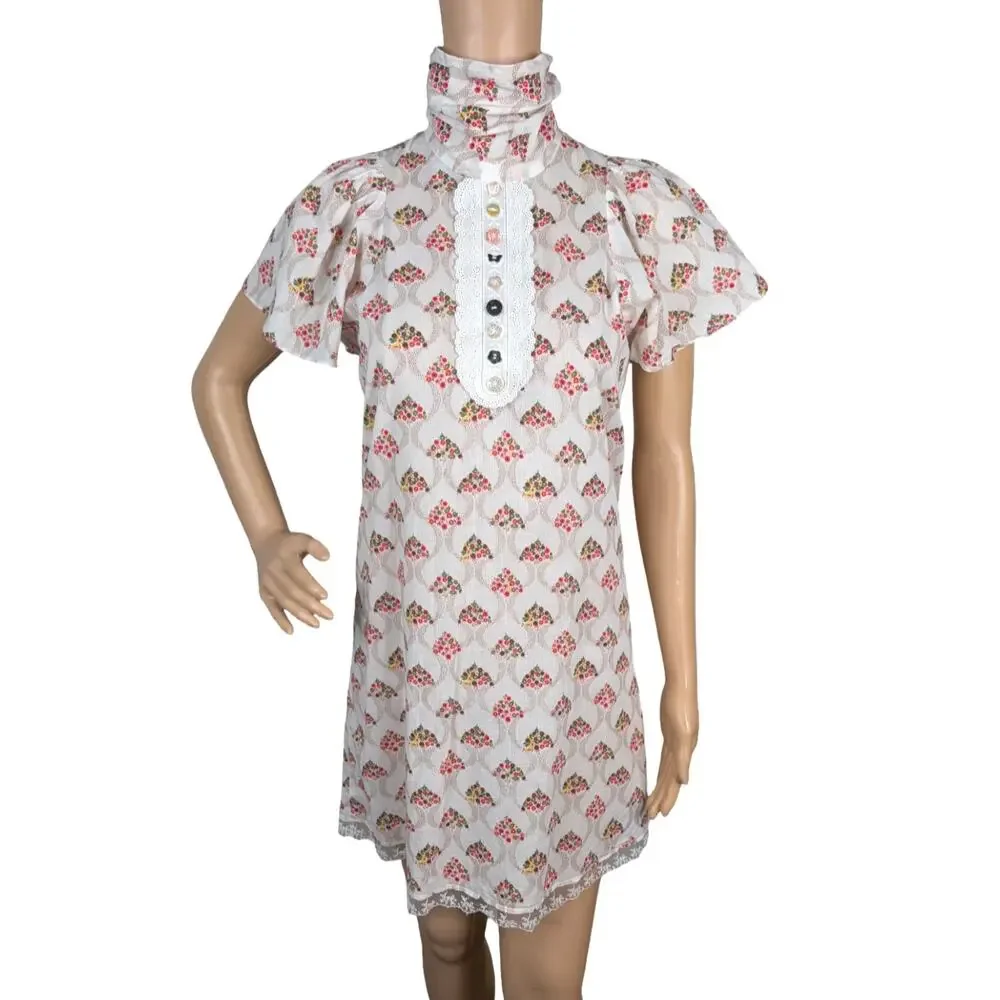Corey Lynn Calter Vintage Y2K Cotton Shift Dress Eyelet Lace Flutter Sleeve 4
